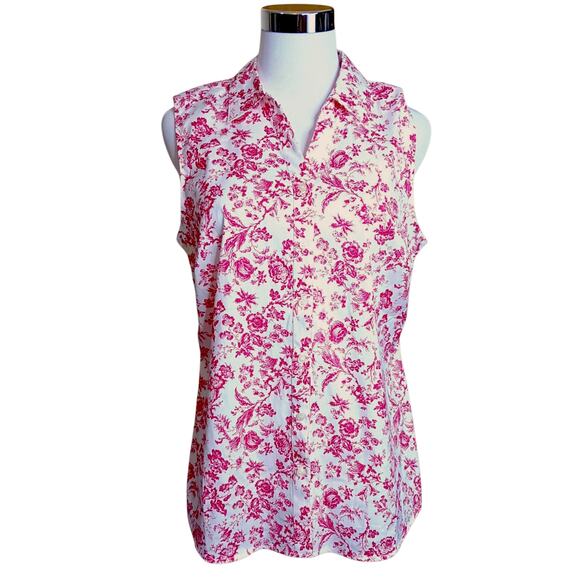 NEW CHARTER CLUB Sleeveless Top Blouse Shirt 10 Pink Floral Summer Feminine - Picture 1 of 8